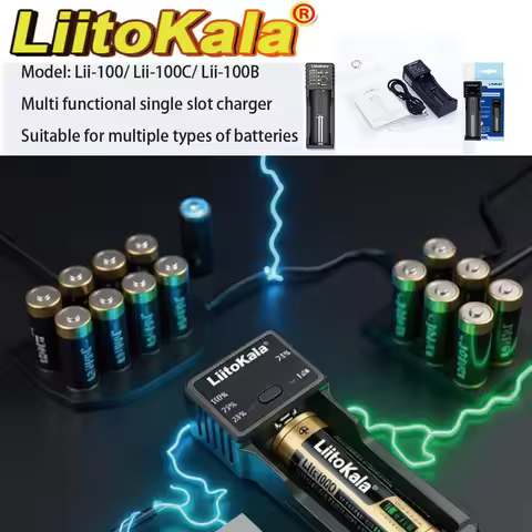 LiitoKala Lii-100C Lii-100B Smart USB Battery Charger for 18650 18350 26650 16340 RCR123 14500 - 2A 