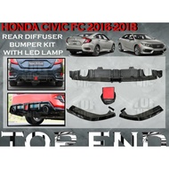 HONDA CIVIC FC FK7 2015-2021 REAR BUMPER LIP V-LIP REAR DIFFUSER WITH BRAKE LAMP (3PCS) ABS SKIRT LI