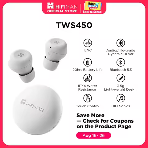 HIFIMAN TWS450 True Wireless Stereo Headset with Environmental Noise Cancellation & Audiophile-grade