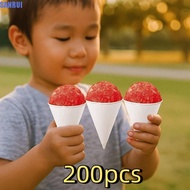 SANRUI 200pcs Snow Cone Cups, Coated Thickened White Paper Cone Cups, Triangle Paper Cup Leakproof 3
