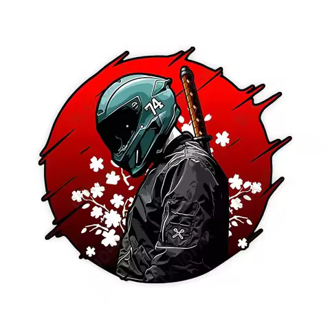 1PC Japanese Samurai Biker Sticker, Waterproof Vinyl Decal for Car Motorcycle, Cherry Blossom Decor
