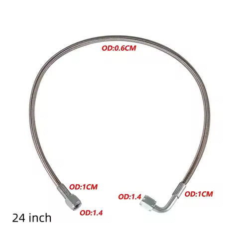 Braided Steel PTFE inner core Turbo Oil Feed Line 24", -4AN AN4 with 90 Degree Female
