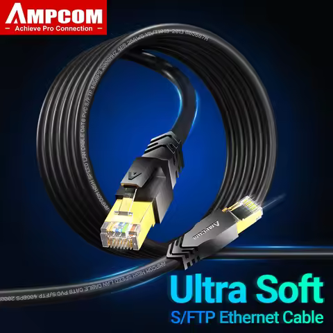 AMPCOM Ethernet Cable，RJ45 Cat7/8 Ultra-Soft High-Speed Network Cable for Router Modem PC Premium Qu