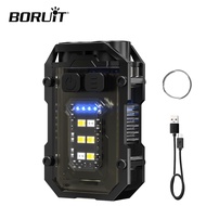 BORUiT Portable LED Keychain EDC Flashlight Work Light Type-C Rechargeable Mini Torch with Magnet Pe