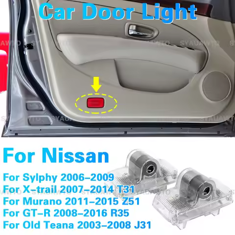 2x LED Car Door Welcome Light Projector Accessories For Nissan Sylphy X-trail T31 Murano Z51 GT-R R3