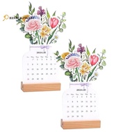 2024 Bloomy Flowers Desk Calendar with Wooden Base, Creatives Floral Desk Calendar, Desk Calendar 2024 Beautiful Flowers Easy Install