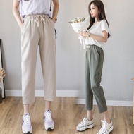 S-2XL Plus Size Cotton linen trouser women long pants elastic waist pants