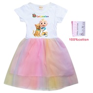 Cocomelon Princess Kids Dress Long-sleeved Rainbow Dress Star Moon Girl's Cotton 2-9 Yrs Spring Summer Cute Printed Kids Clothes 0000