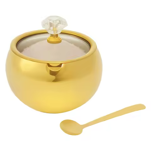 1/2Pcs Stainless Steel Brown Sugar Bowl with Glass Lid and Spoon Anti Rust Coffee Bean Bowl Smooth S