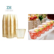 Gold Plastic Cups Clear Plastic Wine Glasses, Fancy Disposable Hard Plastic Cups with Gold Glitter f