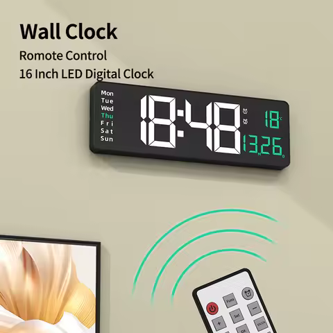 16inch Digital Wall Clock Larger LED Living Room Alarm Clocks Remote Control Date Week Temperature C