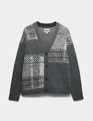 Merino Wool Rich Checked Cardigan with Mohair