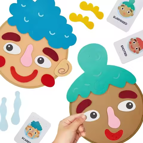 Kids Montessori Facial Expression Game Emotional Change Toys With 9pcs Cards Preschool Learning Educ