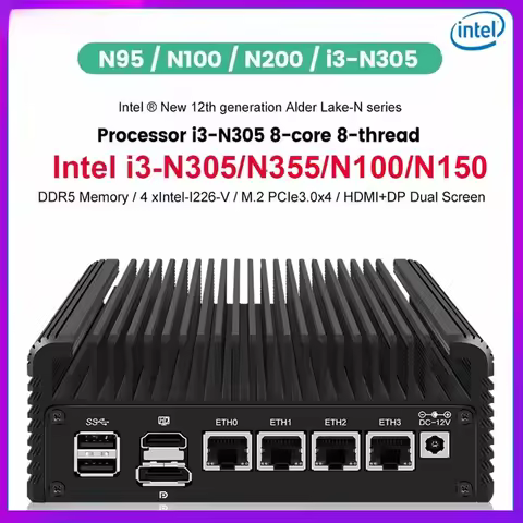 Intel Mini PC i3 N305 N355 N150 N100 Soft Router DDR5 4xi226-V 2.5G LAN Fanless Solid Firewall Compu