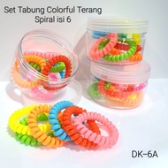 DK6A 6pc Tube Set Colorful Bright Korean Spiral Hair Ties Wanita z