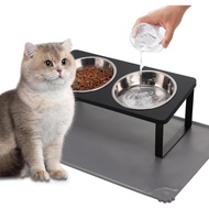 Mangkuk Kucing Tinggi yang Diperbaharui dengan Alas Makanan,15 ° Piring Makanan dan Air Kucing yang 