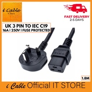 UK 3 Pin Plug to IEC C19 Power Cable BS1363 Fused 1.8M for UPS Server PDU Malaysia Plug
