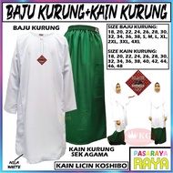 Baju Kurung Putih Sekolah & Kain Kurung Hijau Sekolah Agama Jenama Black Cat TAIPING Kain Licin Kosh