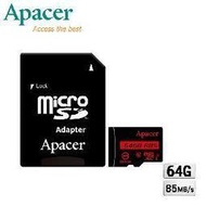 全新 Apacer 宇瞻 64GB MicroSDXC UHS-I 記憶卡 85MB/s 附轉卡
