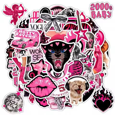 50Pcs Retro Y2K Black Pink Cool Spice Stickers - INS-Style Waterproof Decals for Skateboard Helmet G
