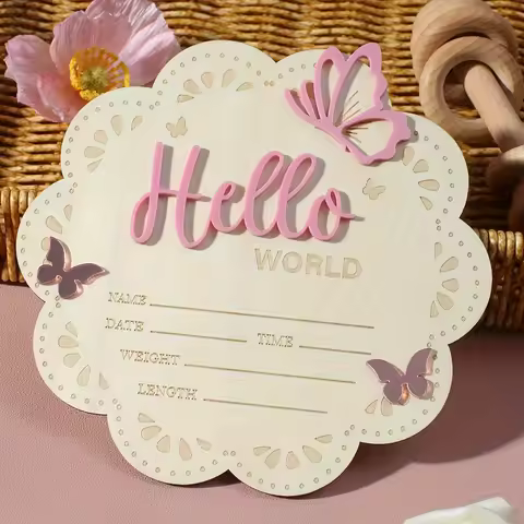 2D flat plate, 2D flat plate circular "Hello World" Newborn welcome sign - Baptism gift