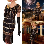 Hot 1920s Flapper Dress V Neck Sequins Fringed Gatsby Dresses for Women Roaring 20s Dress