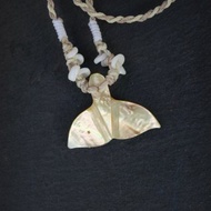 貝殼鯨魚尾蠟線編繩項鍊-黃褐炫彩紋