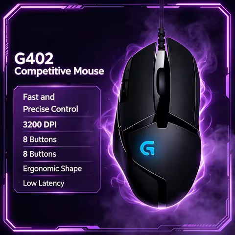 Logitech G402 Wired Gaming Mouse Adjustable DPI Switch RGB Backlit 8 Macro Buttons For CS 2 Valorant