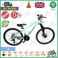 Raleigh Mountain Solo MTB  Bike 24" Inch Bicycle with Shimano Tourney 7 Speed Gear Group Set / Tiffany , Blue , Grey