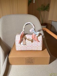 💜Brand New🏆Coach Rowan Series Pink Gradient Signature Boston Handbag /coach bag /coach tabby/coach s