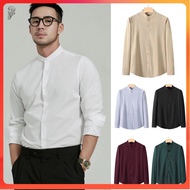 【STOCK+COD】4 Colors Korean Polo for Men Long Sleeve Chinese Collar 3 Sizes Casual Shirt