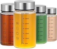 QWORK Glass Juice Bottles Set, 4 Pack 12 oz Borosilicate Glass Water Bottles with Stainless Steel Li