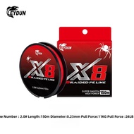 Dây Câu Cá PE Tết 8 Sợi Leydun Red 150m Không Phai Màu Mượt Mà Nhiều Sợi Dệt Chắc Chắn Dùng Cho Câu