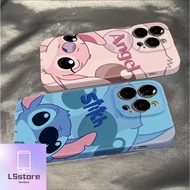 YCSMsimpleColor Casing For Vivo X90 X80 X50 X60 X70 Pro Casing Cartoon Stitch Couple Phone