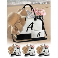 Black And White Women's Beach Tote Bag With Shoulder Straps,With Women's Beach Hat And A Makeup Bag,