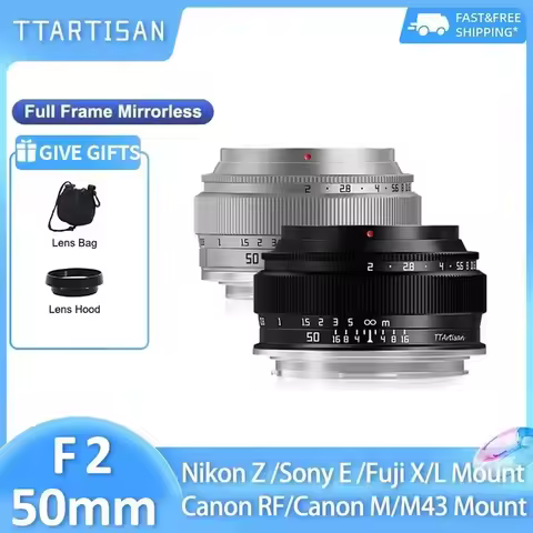 TTArtisan 50mm F2 Full Frame Standard Prime Lens For Fujifilm XF Sony E Leica L Nikon Z Canon RF M43