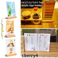 CHERRY Menu Display Stand, Double Sided with Wood Base Table Top Sign Holder, High Quality Acrylic A4/A5/A6 Picture Card Frame Restaurant