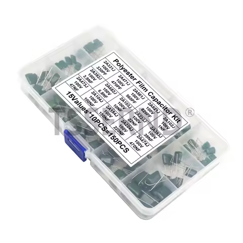 150pcs Polyester Film Capacitor Assortment Kit with Box 15Values 2A331J 2A471J 2A102J 2A103J 2A223J 