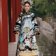 Cixi Inspired Qing Dynasty Phoenix Robe Shirt with Peacock Peony Print