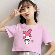 Kids Short Sleeve T Shirt with Lovely Prints Comfortable Breathable Crop Top for Girls 100~150CM