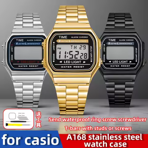 A168 case mod kit Stainless steel metal Bezel watch Case+Strap For Casio A168WG/WA/WGG/WEHA Series M