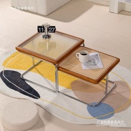 Living Room Table Household Coffee Table Small Apartment Simple Black Glass Rattan Modern Square Log