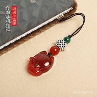 Little Fox Natural U Disk Agate Pendant Chalcedony Wholesale Mobile Phone Chain Pendant Prosperous F