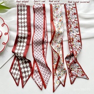 Literary Fresh Silk Scarf Small Female Korean Version Versatile Red White Tender Tie Bag Decoration 