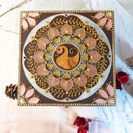 手繪孔雀雕花正方形珠寶盒/HENNA/曼陀羅/民族風