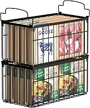 Freezer Organizer Bins, Stackable Deep Chest Freezer Organizer Bins, 2 Pack Foldable Baskets with Ha