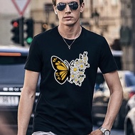 O Neck Top  Men Clothing Blouses Short Sleeve Butterfly Print Casual Tee Male Clothes Fashion Harajuku T-shirt S-5XL