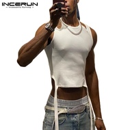 SG2 INCERUN Men Casual Knit Lace Up Hollow Out Slim Fit Crop Tank Top