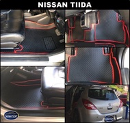 พรมปูพื้นรถยนต์NISSAN TIIDA พรมลายไบเค่นสีดำขอบแดง+แผ่นกันสึก เต็มคัน