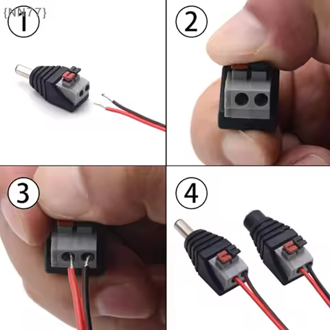 【NN77】2Pcs Welding Free Spring DC Connector 5.5x2.1mm - Male Female Docking Plug Adapter for LED Str